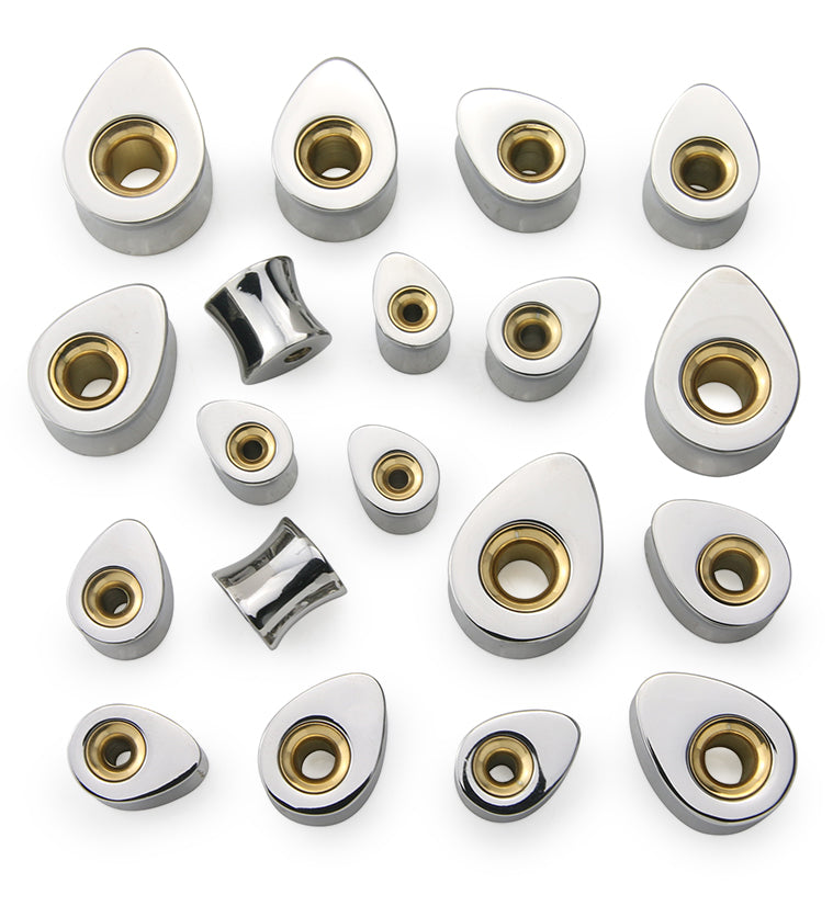 Gold PVD Hollow Teardrop Stainless Steel Plugs