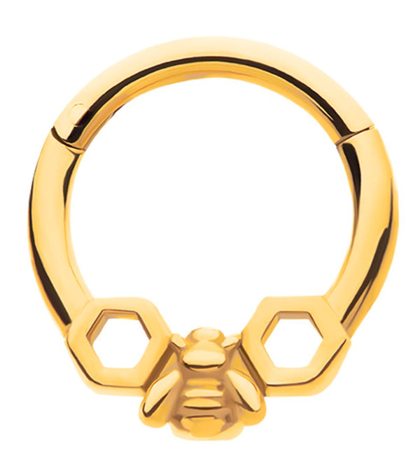 Gold PVD Honeycomb Bee Stainless Steel Hinged Segment Ring