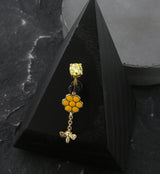 Gold PVD Honeycomb Bee Yellow CZ Stainless Steel Belly Button Ring