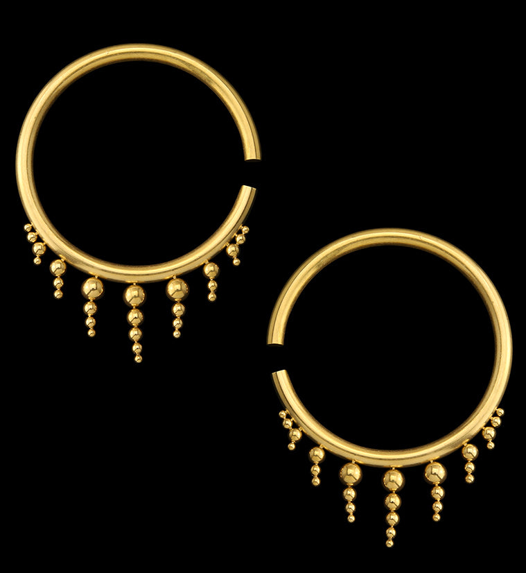 Gold PVD Icicle Bead Hoop Stainless Steel Ear Weights