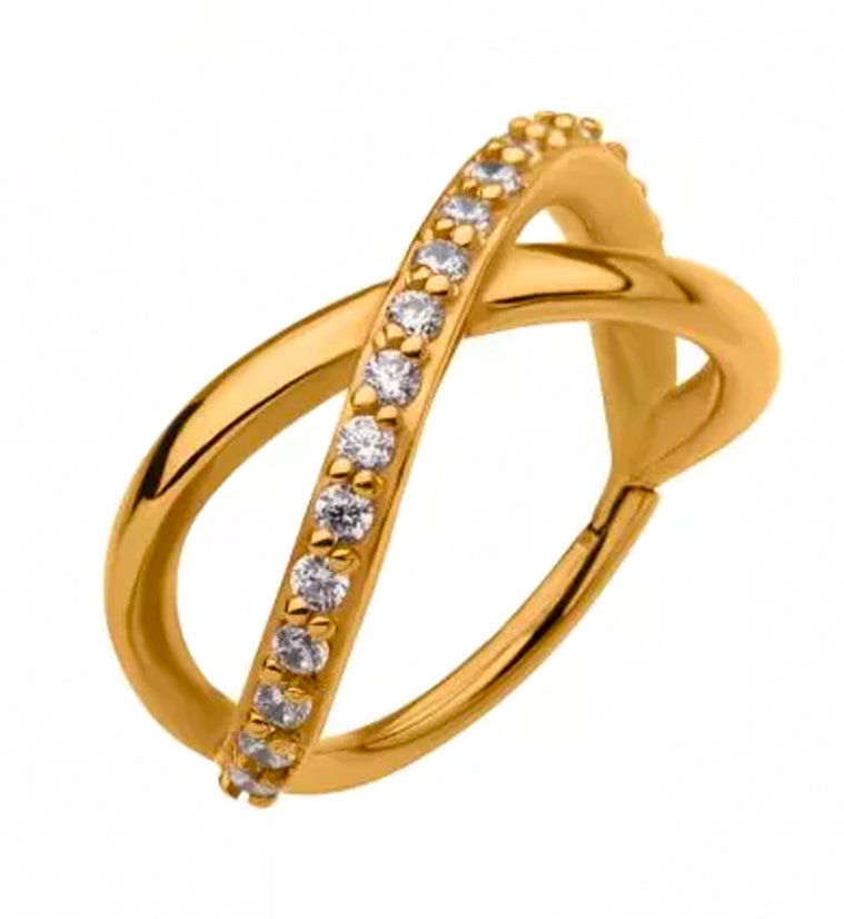 Gold PVD Intersect CZ Row Hinged Segment Ring