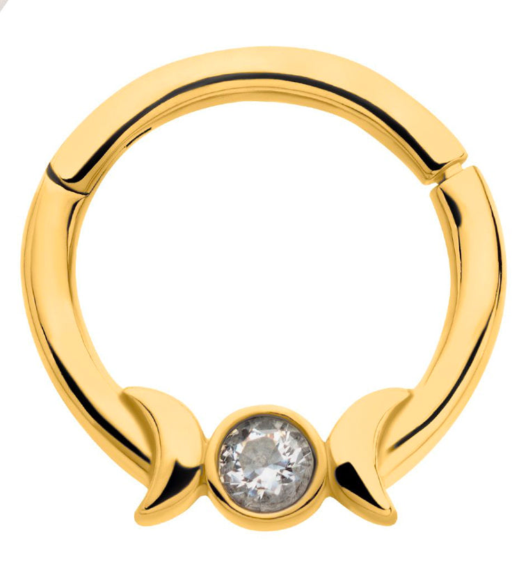Gold PVD Lunar Phase Clear CZ Stainless Steel Hinged Segment Ring