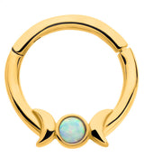 Gold PVD Lunar Phase White Opalite Stainless Steel Hinged Segment Ring