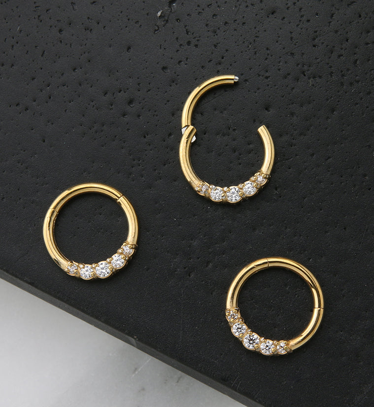 Gold PVD Mere CZ Hinged Segment Ring