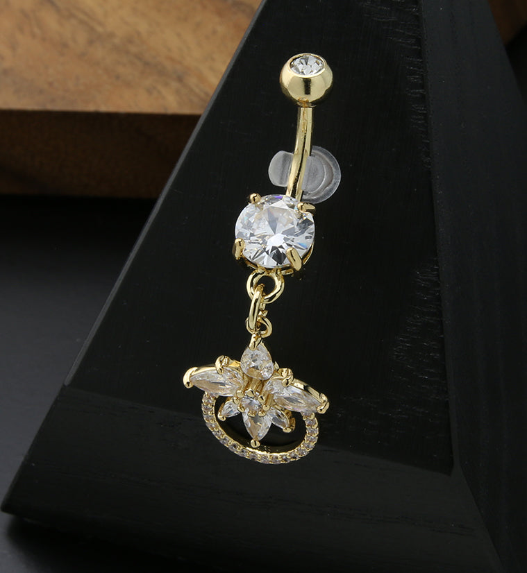 Gold PVD North Star Dangle CZ Stainless Steel Belly Button Ring