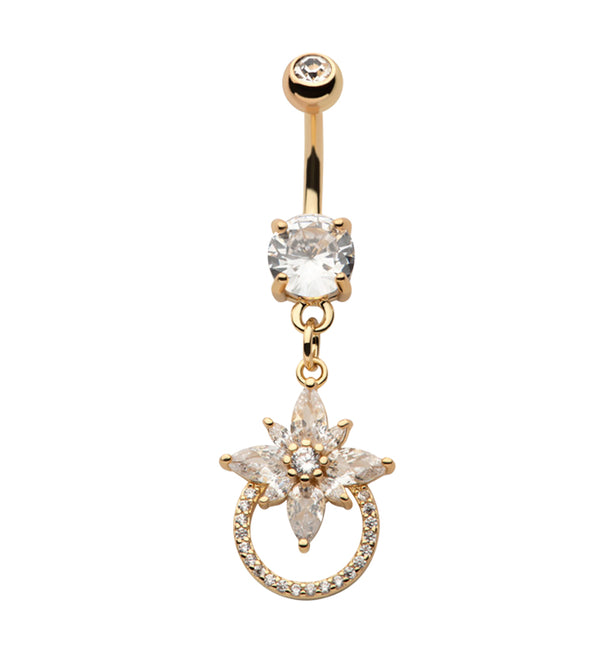 Gold PVD North Star Dangle CZ Stainless Steel Belly Button Ring