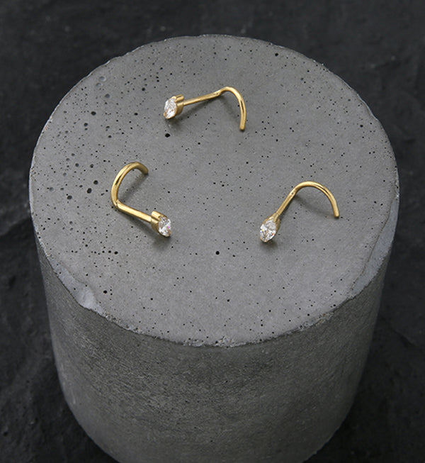 Gold PVD Ovate Clear CZ Titanium Nose Screw Ring