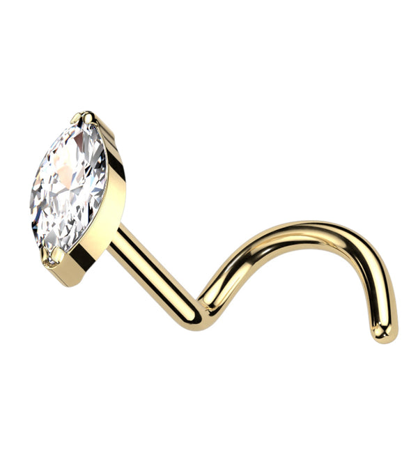 Gold PVD Ovate Clear CZ Titanium Nose Screw Ring