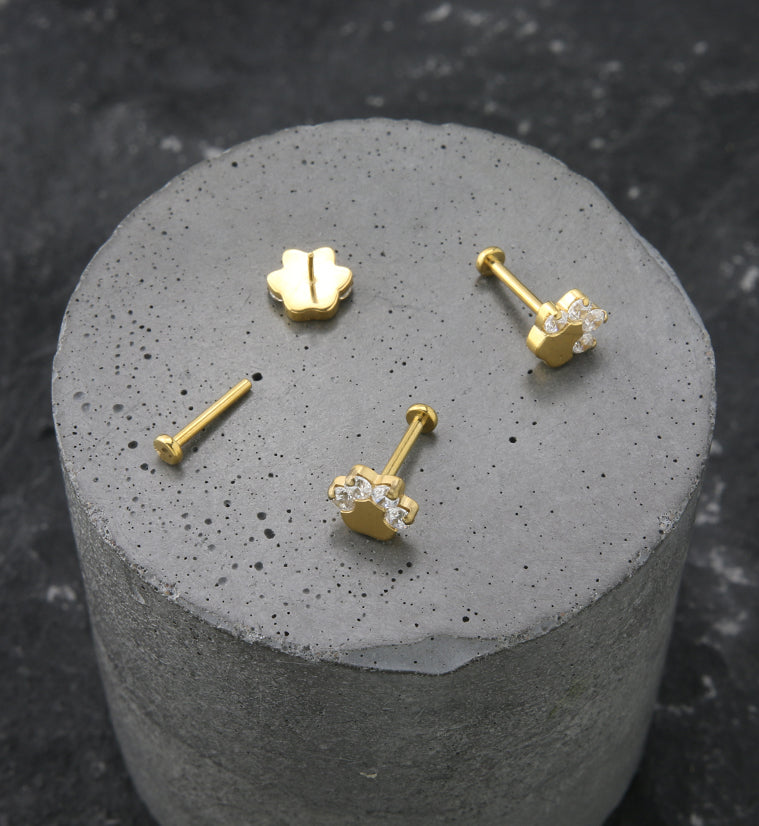 Gold PVD Paw Print Clear CZ Titanium Threadless Labret