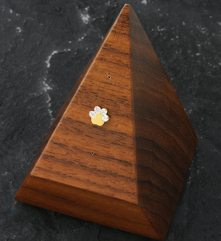 Gold PVD Paw Print Clear CZ Titanium Threadless Top