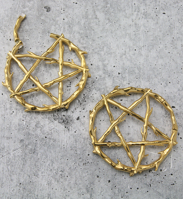 Gold PVD Pentagram Thorn Hinged Ear Weights