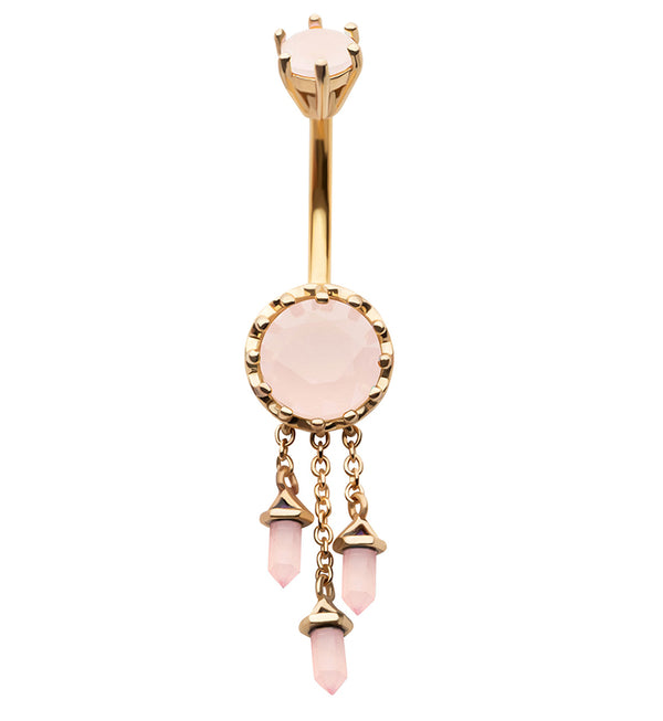 Gold PVD Pink Crystal Dangle Stainless Steel Belly Button Ring