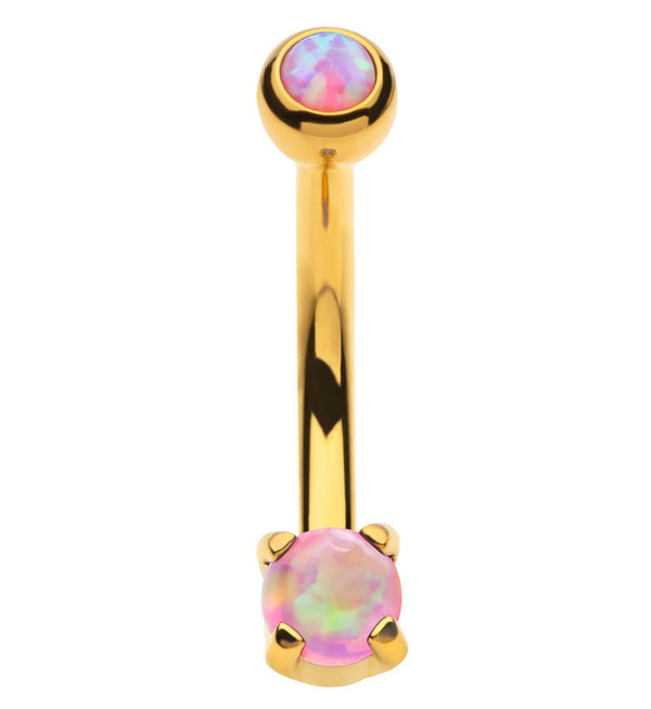 Gold PVD Pink Opalite Prong Set Stainless Steel Curved Barbell