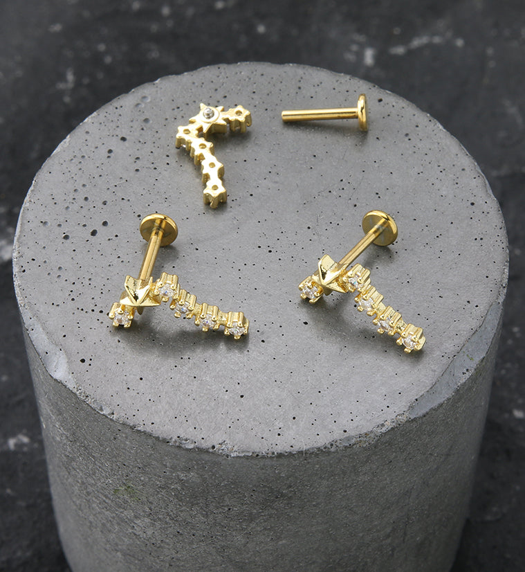 Gold PVD Pisces Constellation Clear CZ Stainless Steel Internally Threaded Labret