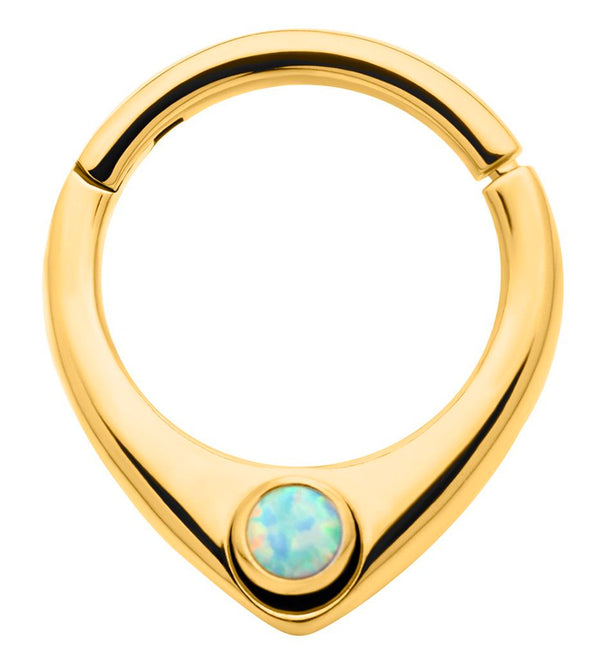 Gold PVD Point White Opalite Stainless Steel Hinged Segment Ring