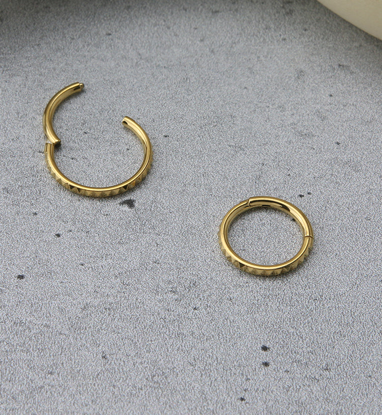 Gold PVD Polyhedra Edge Titanium Hinged Segment Ring