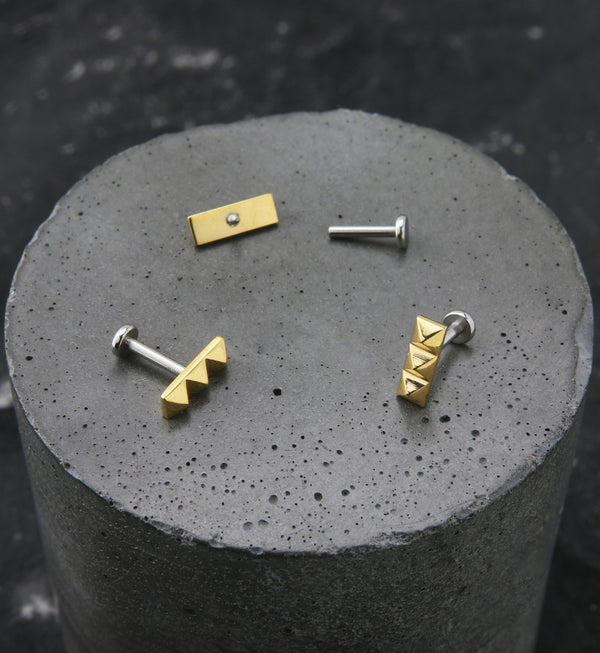 Gold PVD Polyhedra Row Stainless Steel Internally Threaded Labret