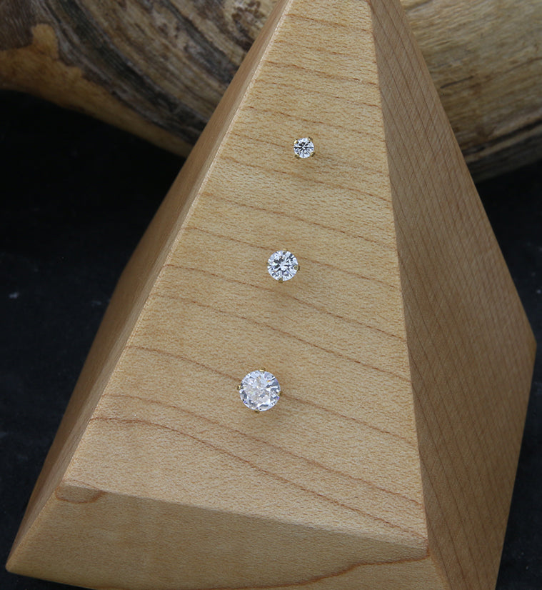 Gold PVD Prong Clear CZ Threadless Titanium Top