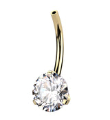 Gold PVD Prong Clear CZ Titanium Threadless Belly Button Ring Base