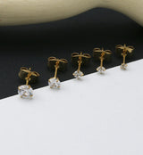Gold PVD Prong CZ Titanium Earrings