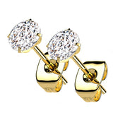 Gold PVD Prong CZ Titanium Earrings