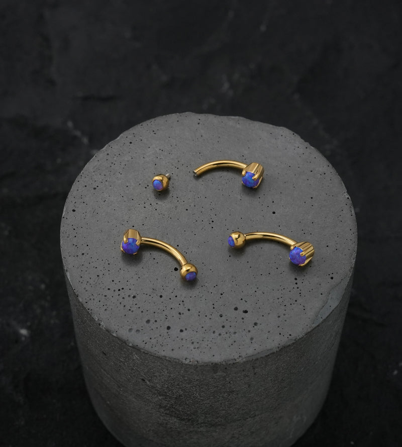 Gold PVD Purple Opalite Prong Set Stainless Steel Curved Barbell