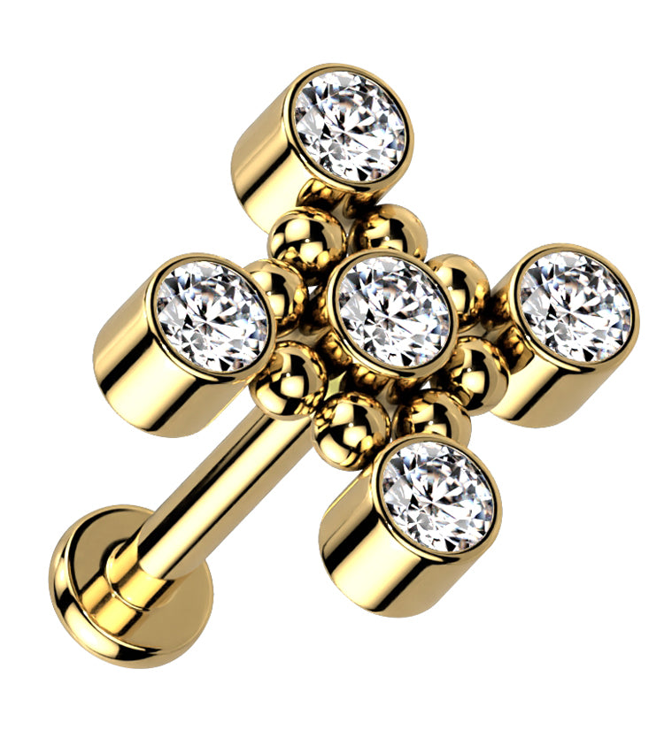 Gold PVD Quincunx CZ Titanium Internally Threaded Labret