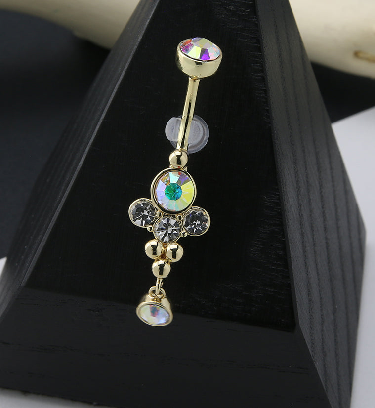 Gold PVD Rainbow Aurora CZ Array Belly Button Ring