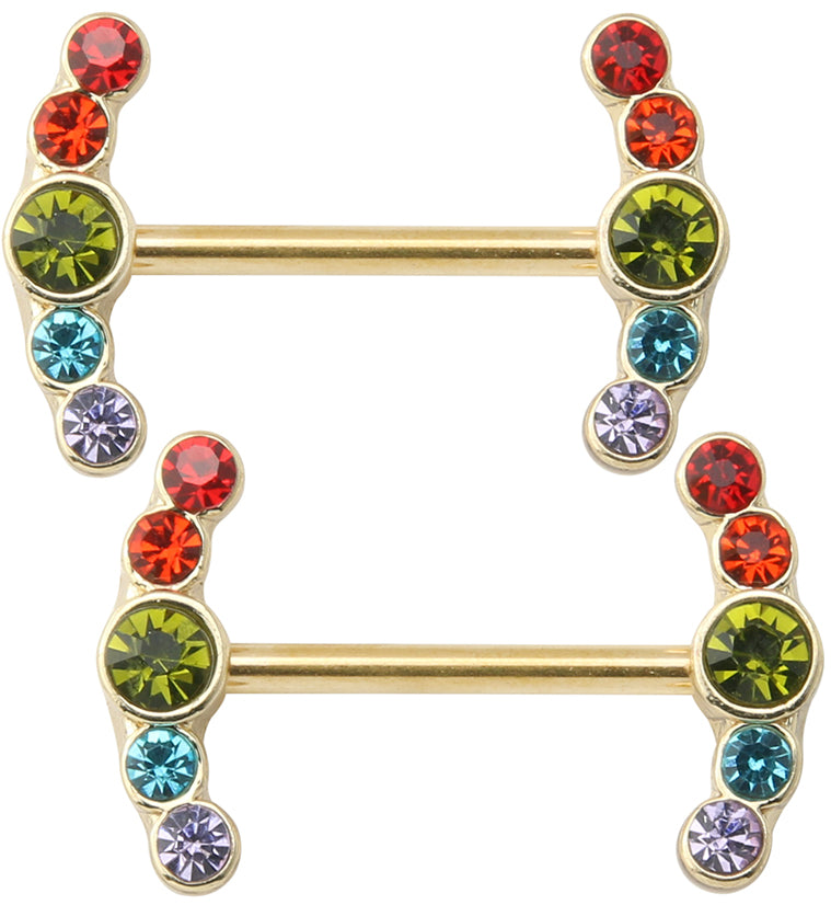 Gold PVD Rainbow Enring CZ Stainless Steel Nipple Barbell