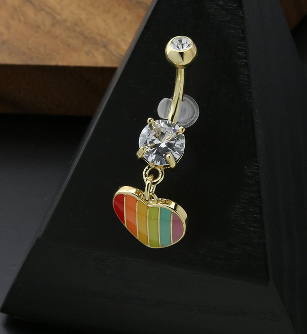 Gold PVD Rainbow Heart Stainless Steel Belly Button Ring
