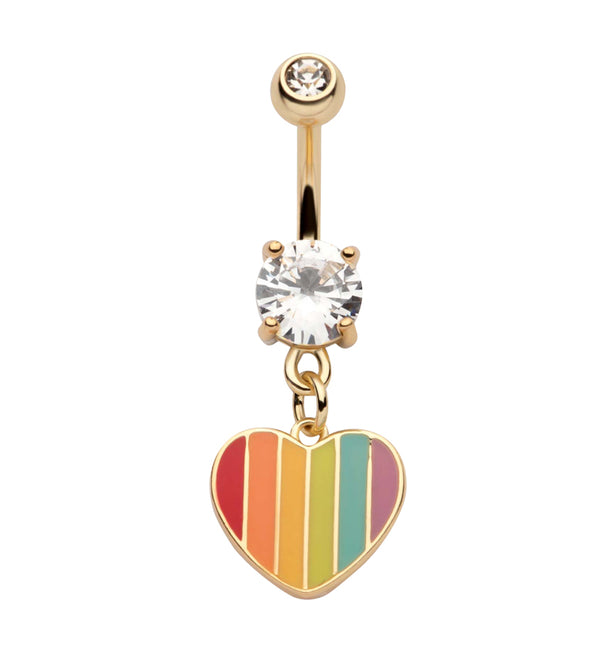 Gold PVD Rainbow Heart Stainless Steel Belly Button Ring