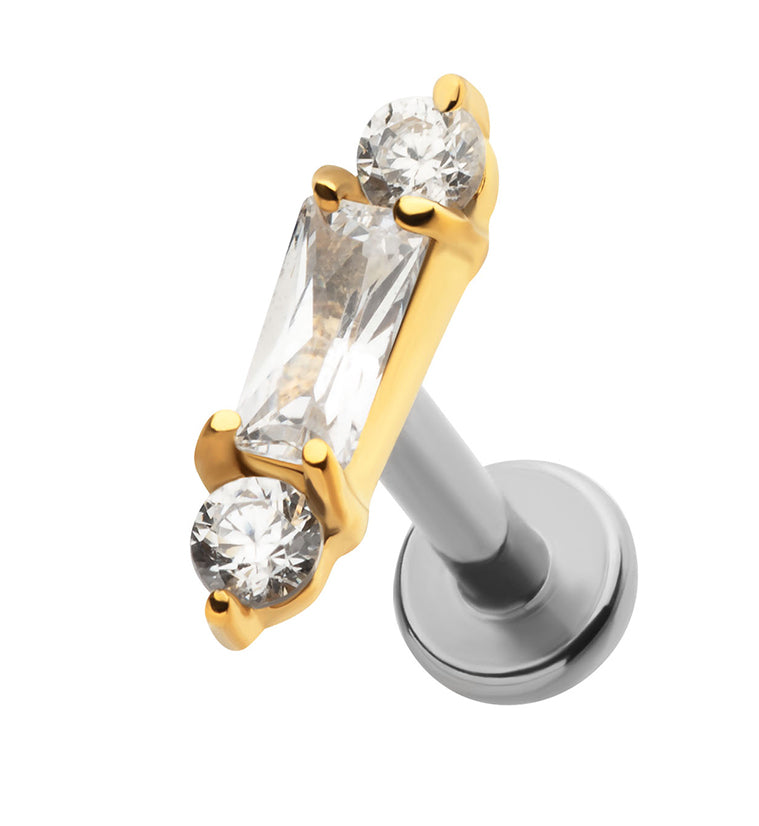 Gold PVD Reign Clear CZ Stainless Steel Internally Threaded Labret