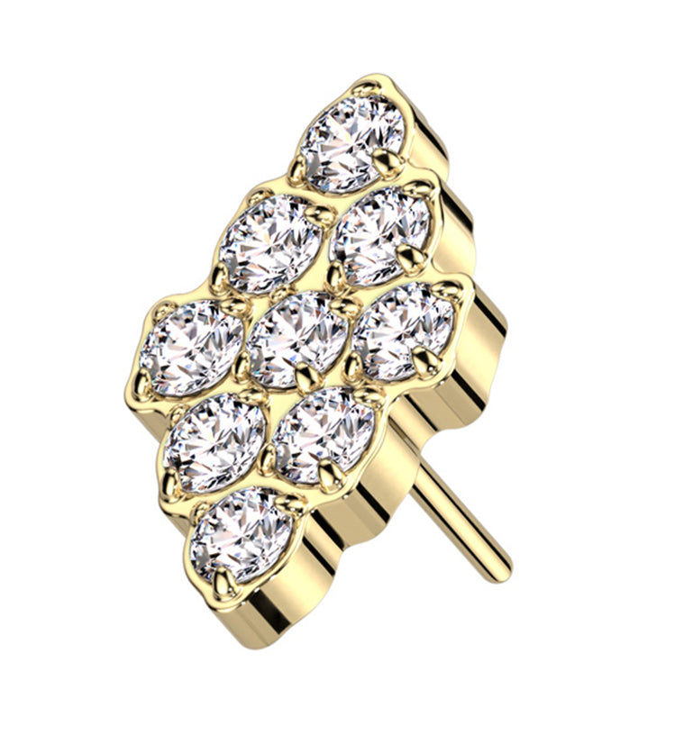 Gold PVD Rhombus Clear CZ Threadless Titanium Top