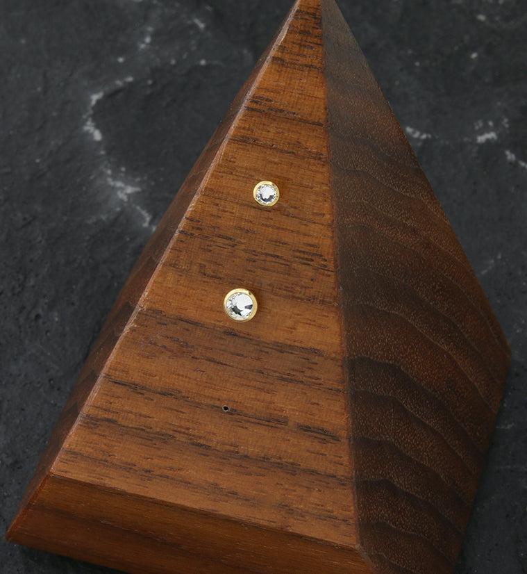 Gold PVD Round Bezel Clear CZ Threadless Titanium Top