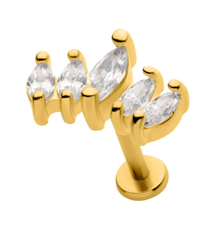 Gold PVD Royal Marquise Clear CZ Stainless Steel Internally Threaded Barbell