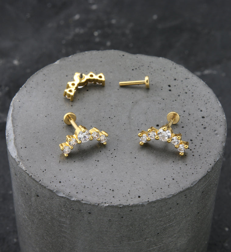 Gold PVD Royal Round Clear CZ Stainless Steel Internally Threaded Labret