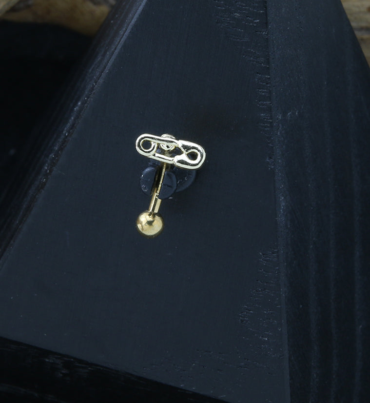 Gold PVD Safety Pin Curved Barbell
