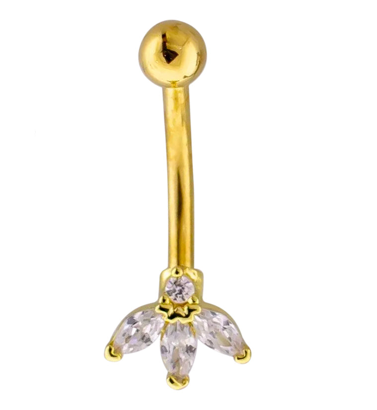Gold PVD Sepal Clear CZ Stainless Steel Curved Barbell