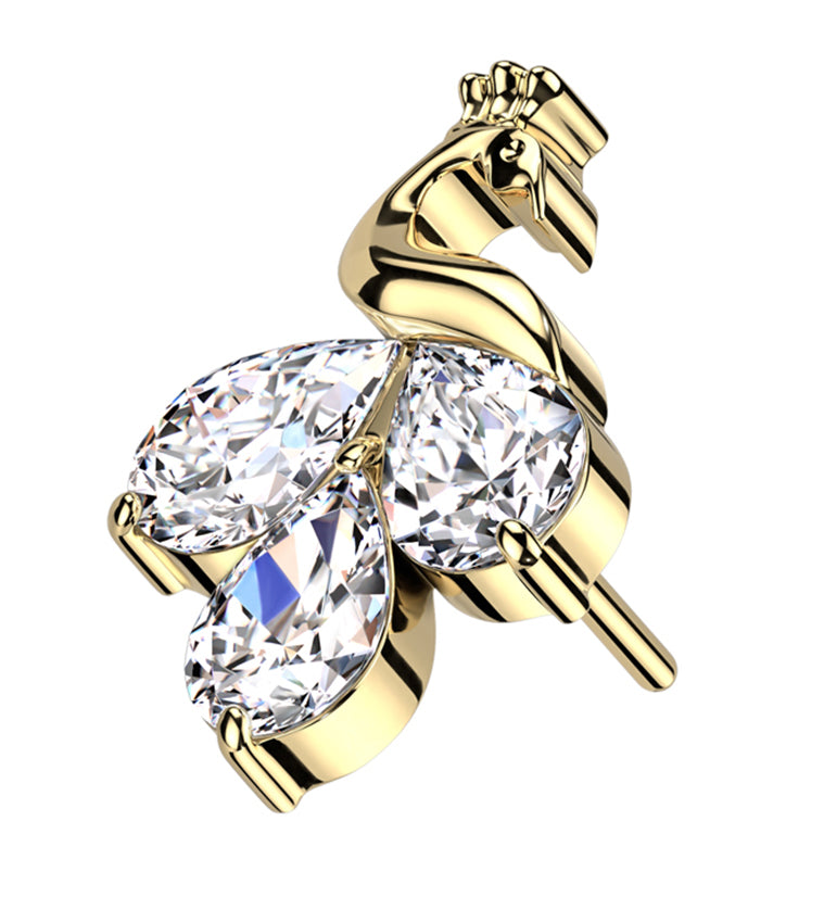 Gold PVD Sepal Peacock CZ Threadless Titanium Top