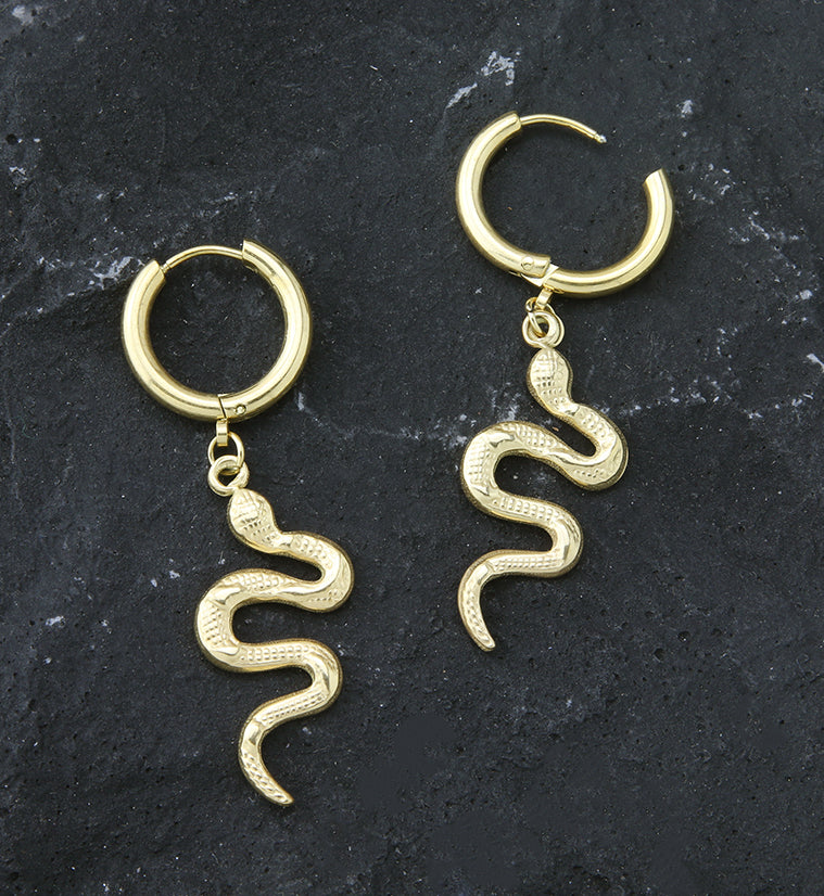 Gold PVD Serpent Stainless Steel Hoop Earrings