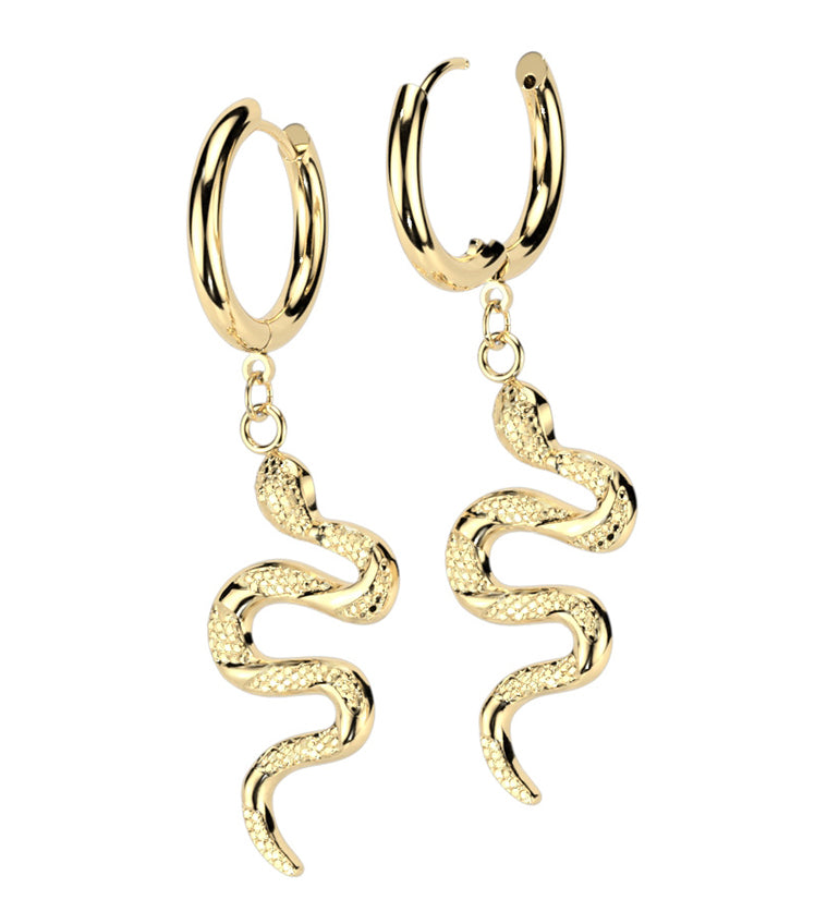 Gold PVD Serpent Stainless Steel Hoop Earrings