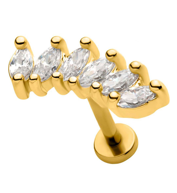 Gold PVD Sextet Clear CZ Stainless Steel Internally Threaded Barbell