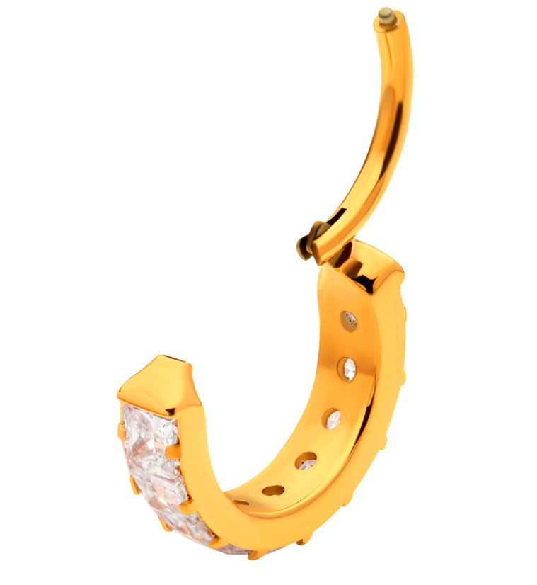 Gold PVD Single Square CZ Row Titanium Hinged Segment Ring