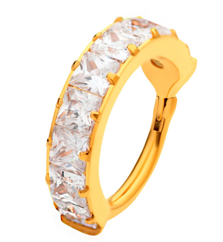 Gold PVD Single Square CZ Row Titanium Hinged Segment Ring