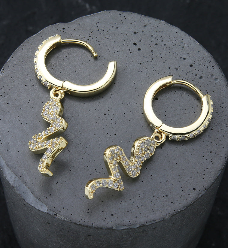 Gold PVD Snake CZ Stainless Steel Hoop Earrings