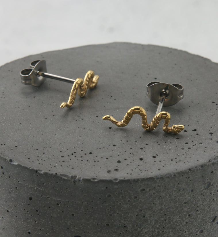Gold PVD Snake Titanium Threadless Earrings