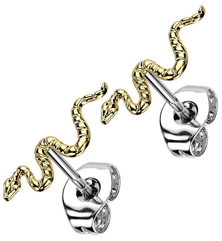 Gold PVD Snake Titanium Threadless Earrings