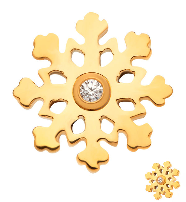 Gold PVD Snowflake Clear CZ Threadless Titanium Top