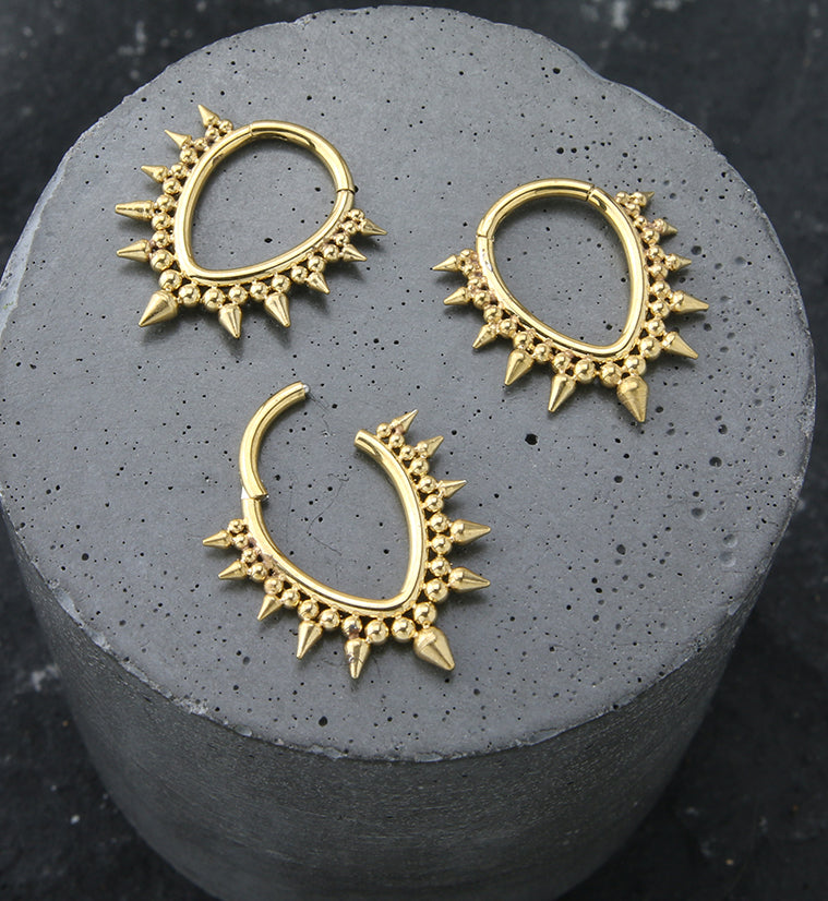 Gold PVD Spike Bead Teardrop Stainless Steel Hinged Segment Ring