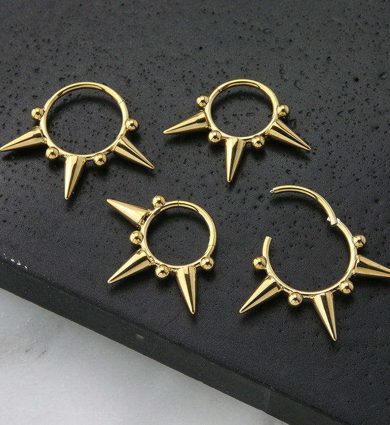 Gold PVD Spike Stainless Steel Hinged Segment Ring